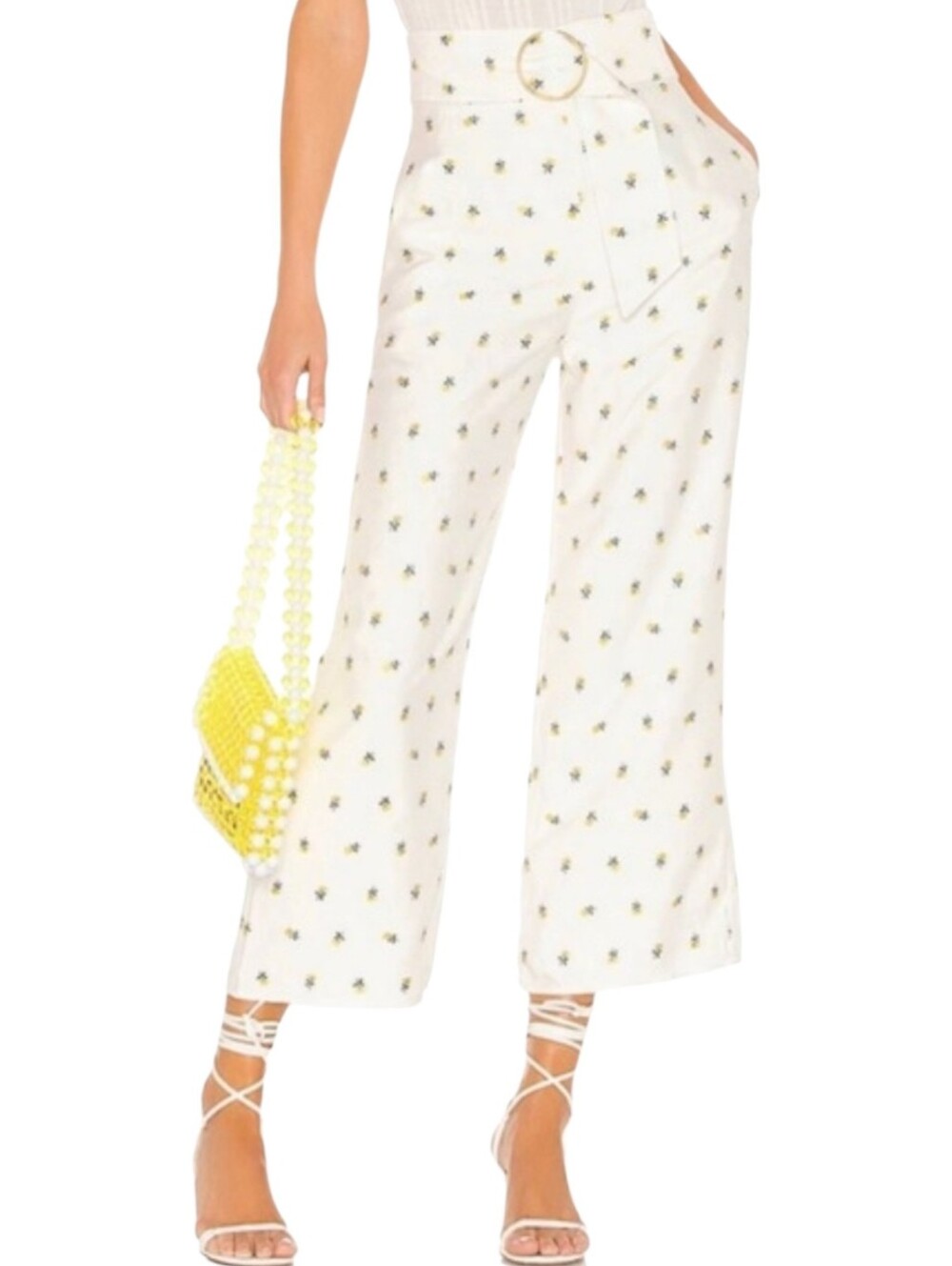 MAJORELLE Sloane High Waist Crop Pant in White & Yellow Floral